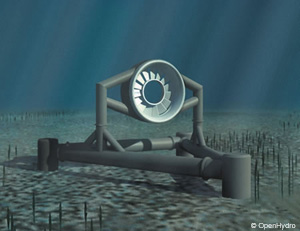 Image de synthèse de d'lhydrolienne OpenHydro pour le site pilote de Paimpol-Bréhat (Côtes-d'Armor)